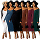 Solid Color Long Sleeve Ribbed Knitted Dress XMY-9339