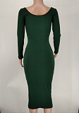 Solid Color Long Sleeve Ribbed Knitted Dress XMY-9339