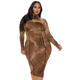 Tie Dye Long Sleeve Cut Out Bodycon Dresses 0SS-21421