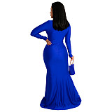 Long Sleeve V Neck Elegant Split Fishtail Dress YF-10036