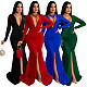 Long Sleeve V Neck Elegant Split Fishtail Dress YF-10036