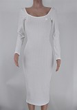 Solid Color Long Sleeve Ribbed Knitted Dress XMY-9339