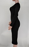 Solid Color Long Sleeve Ribbed Knitted Dress XMY-9339