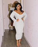 Solid Color Long Sleeve Ribbed Knitted Dress XMY-9339