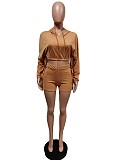 Tassel Hooded Crop Top+Bike Shorts Sets MEM-88408