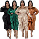 Solid Ladies Lapel Button Up Pleated Shirt Dresses ASL-7059