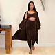 Plush Solid Long Sleeve Cardigan Tank Top Pants Set MDF-5274