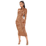 Tie Dye Long Sleeve Cut Out Bodycon Dresses 0SS-21421