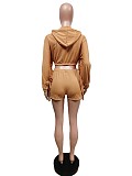 Tassel Hooded Crop Top+Bike Shorts Sets MEM-88408