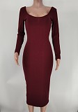 Solid Color Long Sleeve Ribbed Knitted Dress XMY-9339