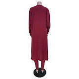 Plush Solid Long Sleeve Cardigan Tank Top Pants Set MDF-5274