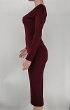 Solid Color Long Sleeve Ribbed Knitted Dress XMY-9339