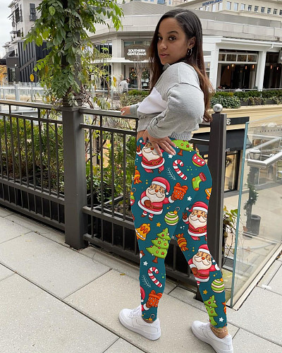 Christmas Printed High Waist Party Skinny Pants FSL-183
