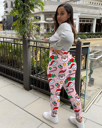 Christmas Printed High Waist Party Skinny Pants FSL-183