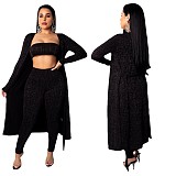 Long Sleeve Cardigan With Chest Wrapped And Pant Set OSM-4522