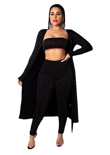 Long Sleeve Cardigan With Chest Wrapped And Pant Set OSM-4522