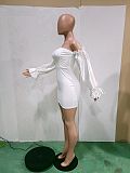 Solid Off The Shoulder Long Sleeve Short Dress BN-9310
