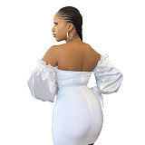 Solid Off The Shoulder Long Sleeve Short Dress BN-9310