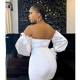Solid Off The Shoulder Long Sleeve Short Dress BN-9310