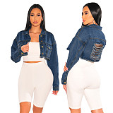 Long Sleeve Streetwear Ripped Hole Denim Jackets LX-3522