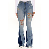 Stretch Ripped Hole Patchwork High Waist Denim Jeans LX-5010