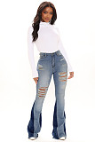 Stretch Ripped Hole Patchwork High Waist Denim Jeans LX-5010