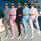 Knitted Rib Turtleneck Crop Top+Slit Hem Pants Set JP-1018