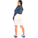Long Sleeve Streetwear Ripped Hole Denim Jackets LX-3522