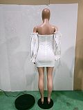 Solid Off The Shoulder Long Sleeve Short Dress BN-9310