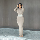 Solid Hooded Long Sleeve Bodycon Maxi Dress BN-9314