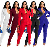 Solid Blazers with Girdle Corset and Pants Suit TK-62010