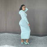 Solid Hooded Long Sleeve Bodycon Maxi Dress BN-9314