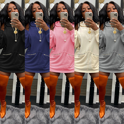 Long Sleeve Party Zip Hoodie Loose Casual Dresses GLS-10070