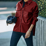 Faux PU Leather Lapel Single-breasted Jacket HX-1147