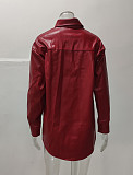 Faux PU Leather Lapel Single-breasted Jacket HX-1147