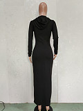 Solid Hooded Long Sleeve Bodycon Maxi Dress BN-9314