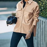 Faux PU Leather Lapel Single-breasted Jacket HX-1147