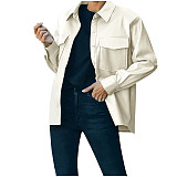 Faux PU Leather Lapel Single-breasted Jacket HX-1147
