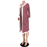 Stripe Printed Slim Fit Pocket Cardigan Loose Coat ASL-6536