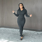 Solid Hooded Long Sleeve Bodycon Maxi Dress BN-9314