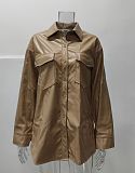 Faux PU Leather Lapel Single-breasted Jacket HX-1147