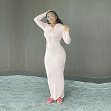 Solid Hooded Long Sleeve Bodycon Maxi Dress BN-9314