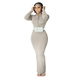 Solid Hooded Long Sleeve Bodycon Maxi Dress BN-9314