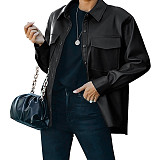 Faux PU Leather Lapel Single-breasted Jacket HX-1147