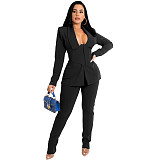 Solid Blazers with Girdle Corset and Pants Suit TK-62010
