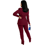 Solid Blazers with Girdle Corset and Pants Suit TK-62010
