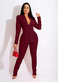 Solid Blazers with Girdle Corset and Pants Suit TK-62010