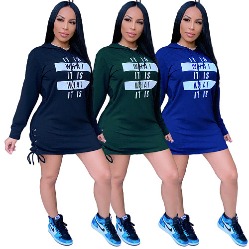 Casual Long Sleeve Loose Pullover Sweatshirt Dress HANI-071