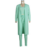 Ribbed Long Cardigan Crop Top and Pants 3 Piece Set FSX-314