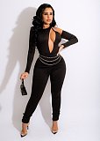 Black Hollow Out Long Sleeve Bodycon Jumpsuit LSL-6485